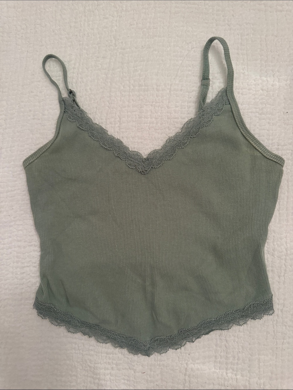 Hollister Ribbed Lace-Trim Cami Tank - Sage Green
